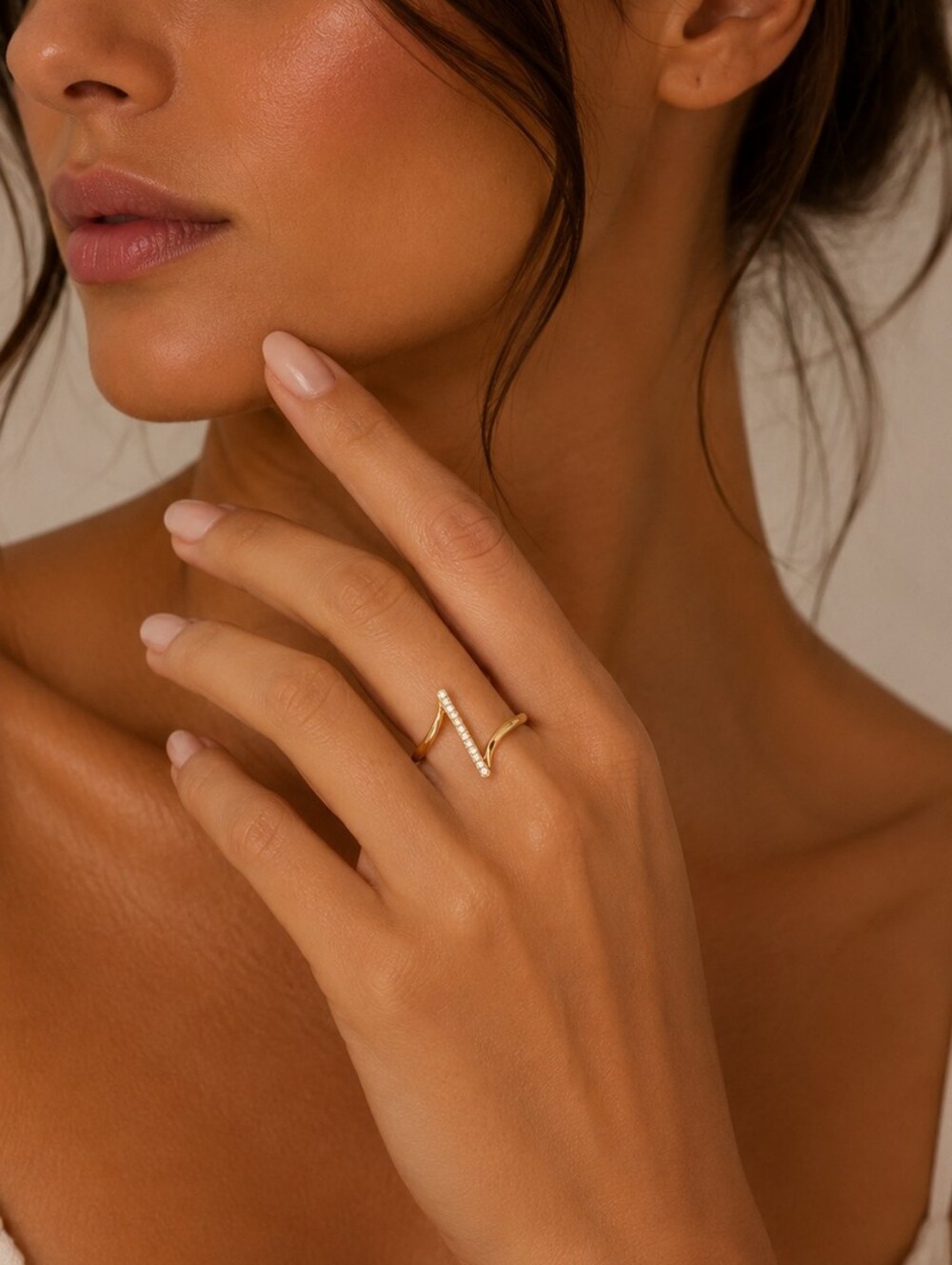 Stainless steel gold tone Rhinestone ring